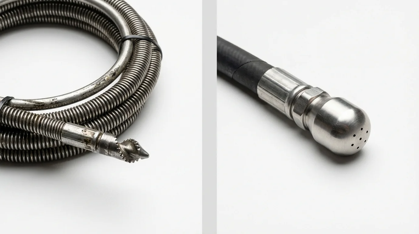 Drain snake cable and hydro jetting nozzle used for drain cleaning in Nescopeck, PA