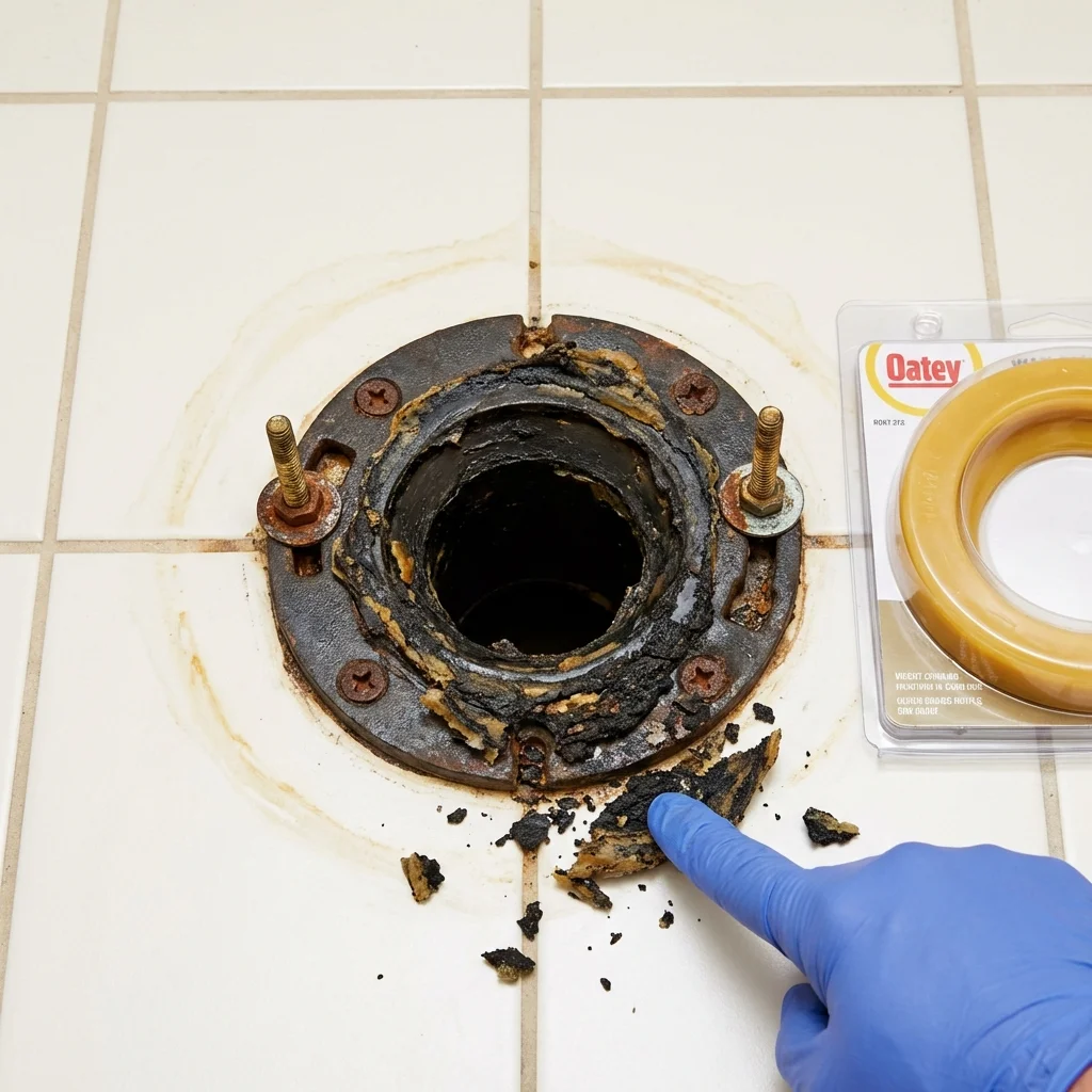 Failed wax ring showing water seepage at the base of a toilet in a Nescopeck, PA home